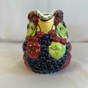 Block China Country Orchard Harvest Fruit Water Jug Pitcher Hand Painted 1995